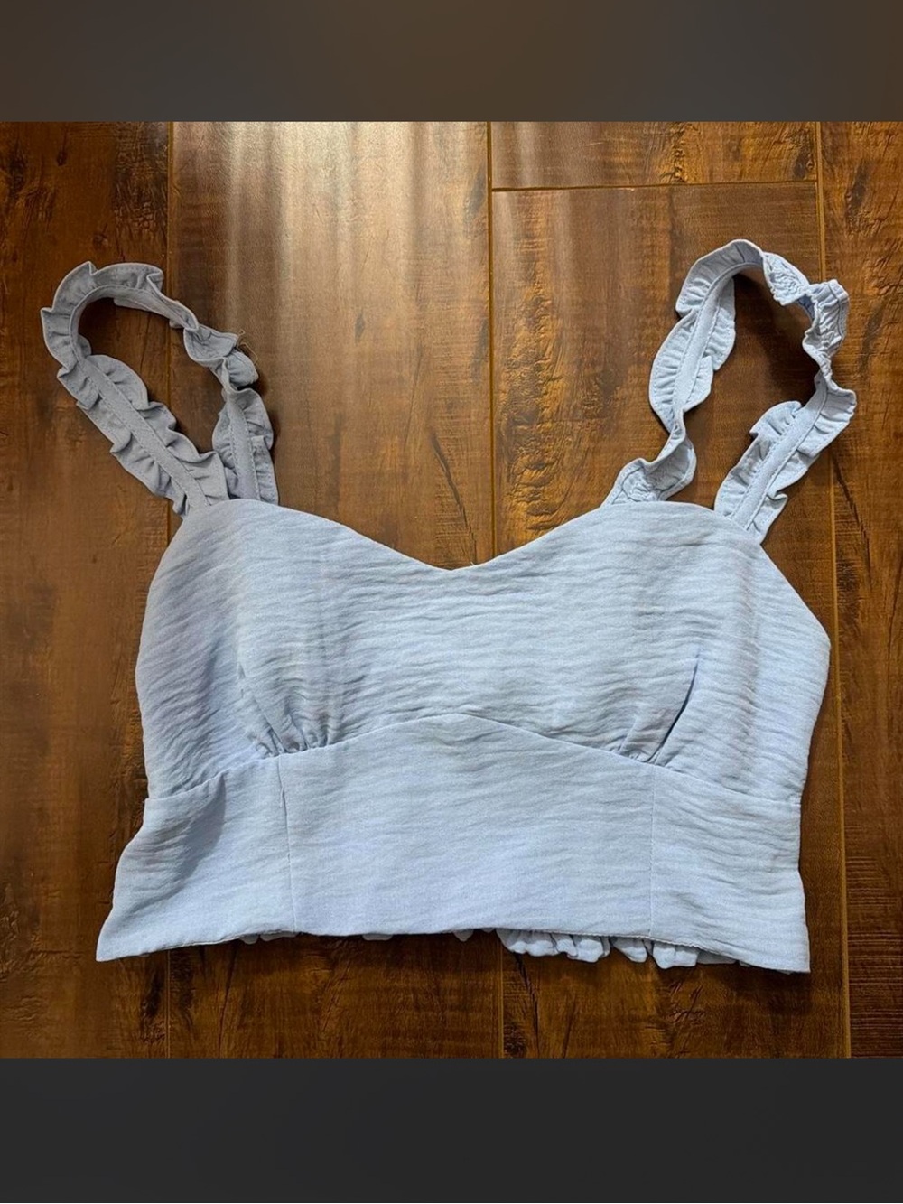 Love Tree Light Blue Ruffle-Shoulder Cropped Camisole